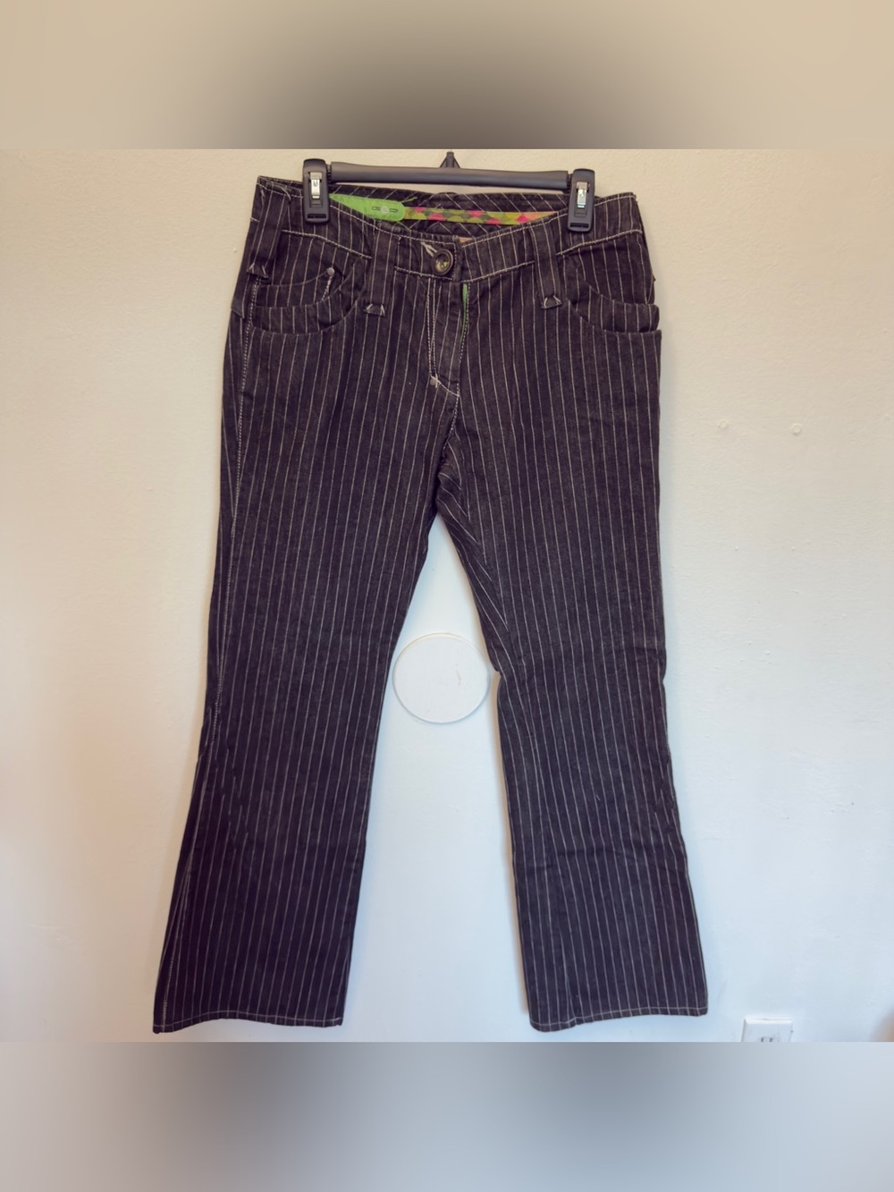 GSG VTG Y2K Pinstripe Denim Jeans Black S/32 Low Rise Subtle Flare Studded USA